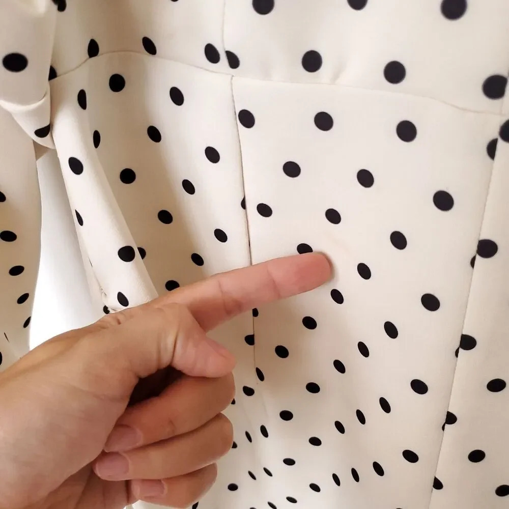 ASOS Little Mistress Maternity Womens Dress Size 8 Cream Black Polka Dot Midi - Picture 9 of 14